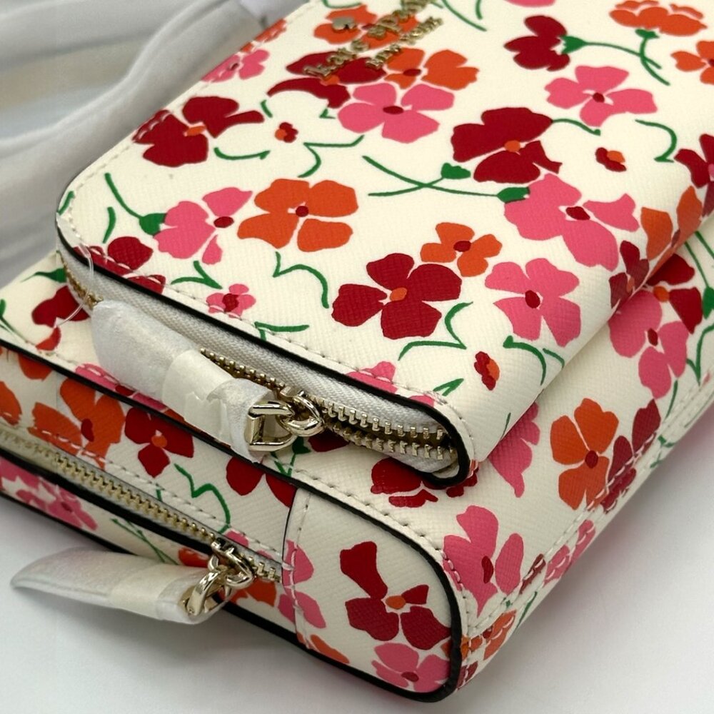 NWT Kate Spade Staci Dual Zip Around Crossbody - Sunny Floral Pink Multi - Picture 8 of 15